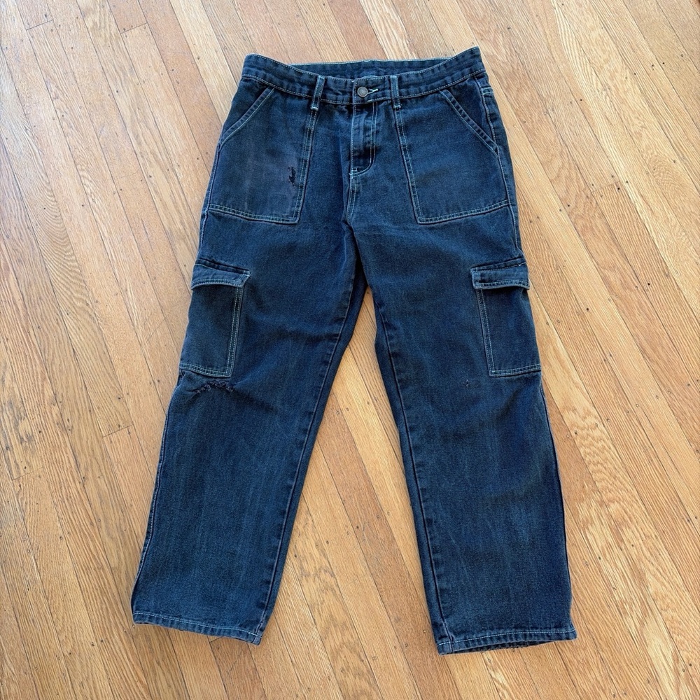 Black Denim Cargo Pants